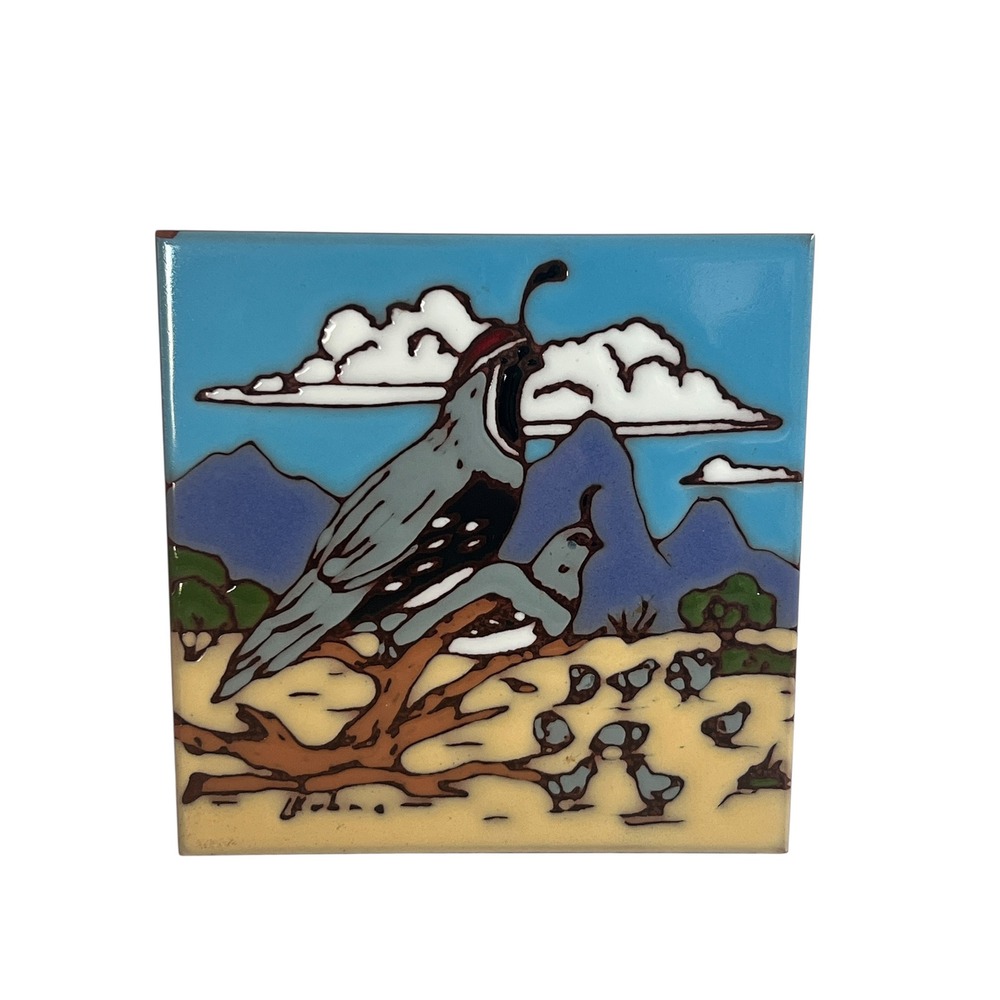 Earthtones Desert Quail Family Art Tile 6x6 Southwestern Decor Tucson AZ 1995